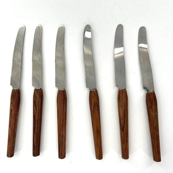 Vintage Rostfrei Solingen MCM cheese desert Knives Stainless Wood Handles - Picture 1 of 4